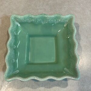 Vintage USA Pottery Square Dish with White Drip Glaze